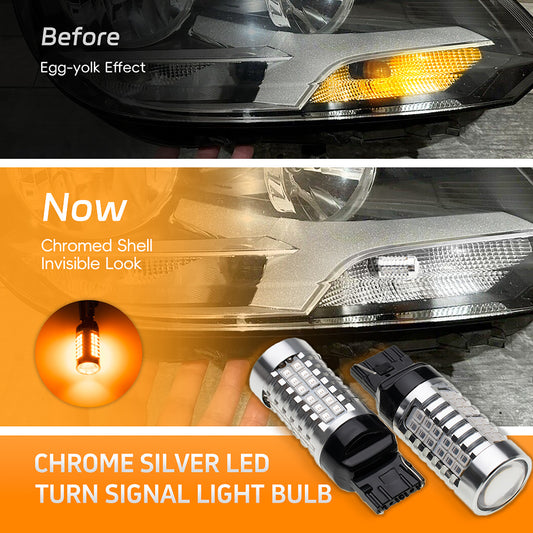 2PCS 7440 T20 WY21W Chrome Silver Invisible LED Amber Turn Signal Brake Light Bulbs