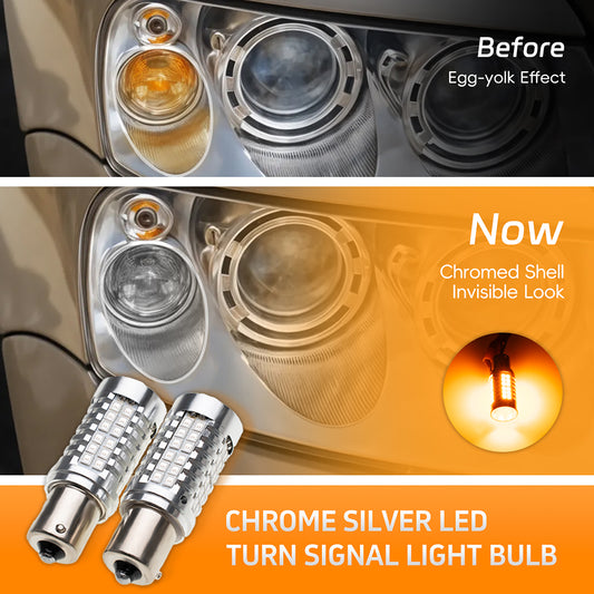 2PCS PY21W BAU15S Chrome Silver Invisible LED Amber Turn Signal Brake Light Bulbs