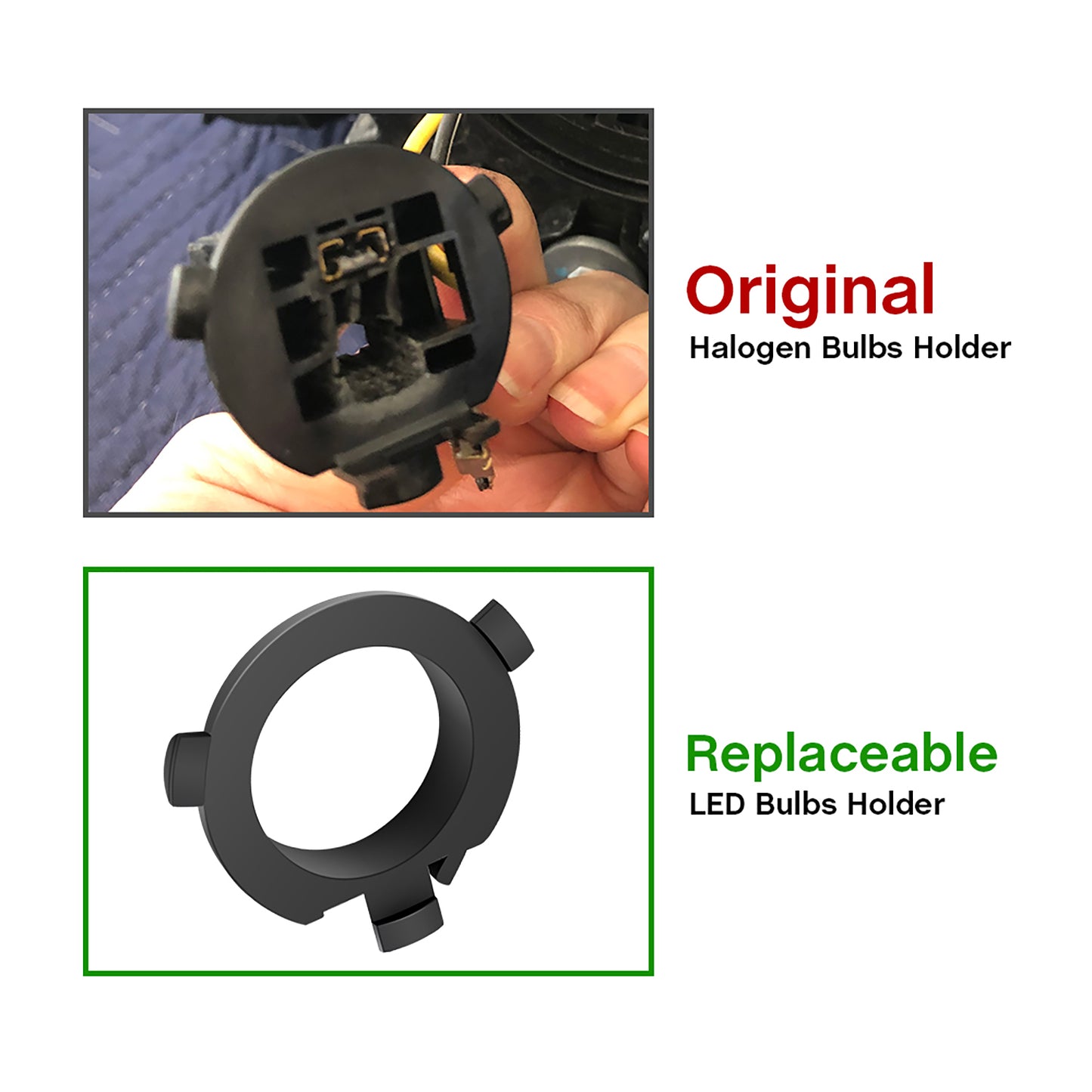 H7 LED HID Headlight Bulb Retainers For Hyundai Veloster, Kia Sorento, etc. - NS Auto Lighting