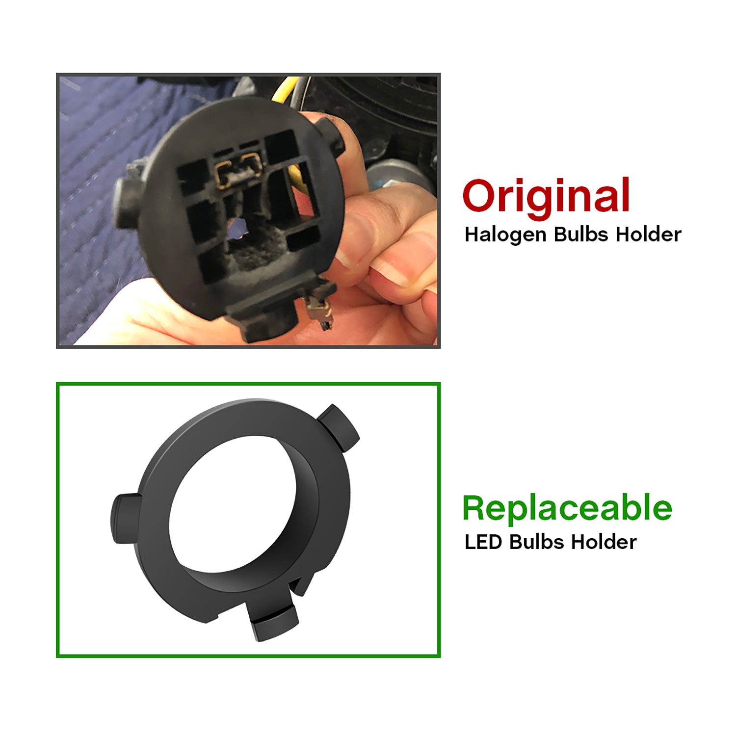 H7 LED HID Headlight Bulb Retainers For Hyundai Veloster, Kia Sorento, etc. - NS Auto Lighting