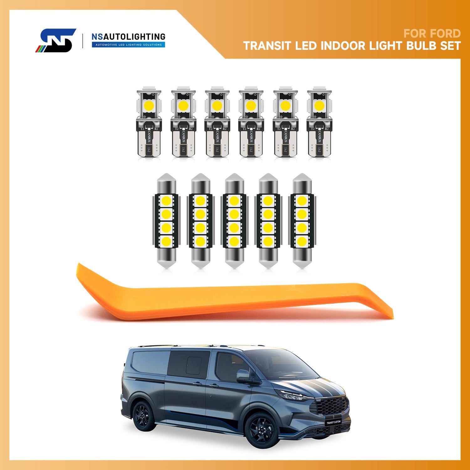 Kit d'éclairage intérieur à LED pour fourgonnette double cabine Ford Transit Custom DCiV 2012-2023