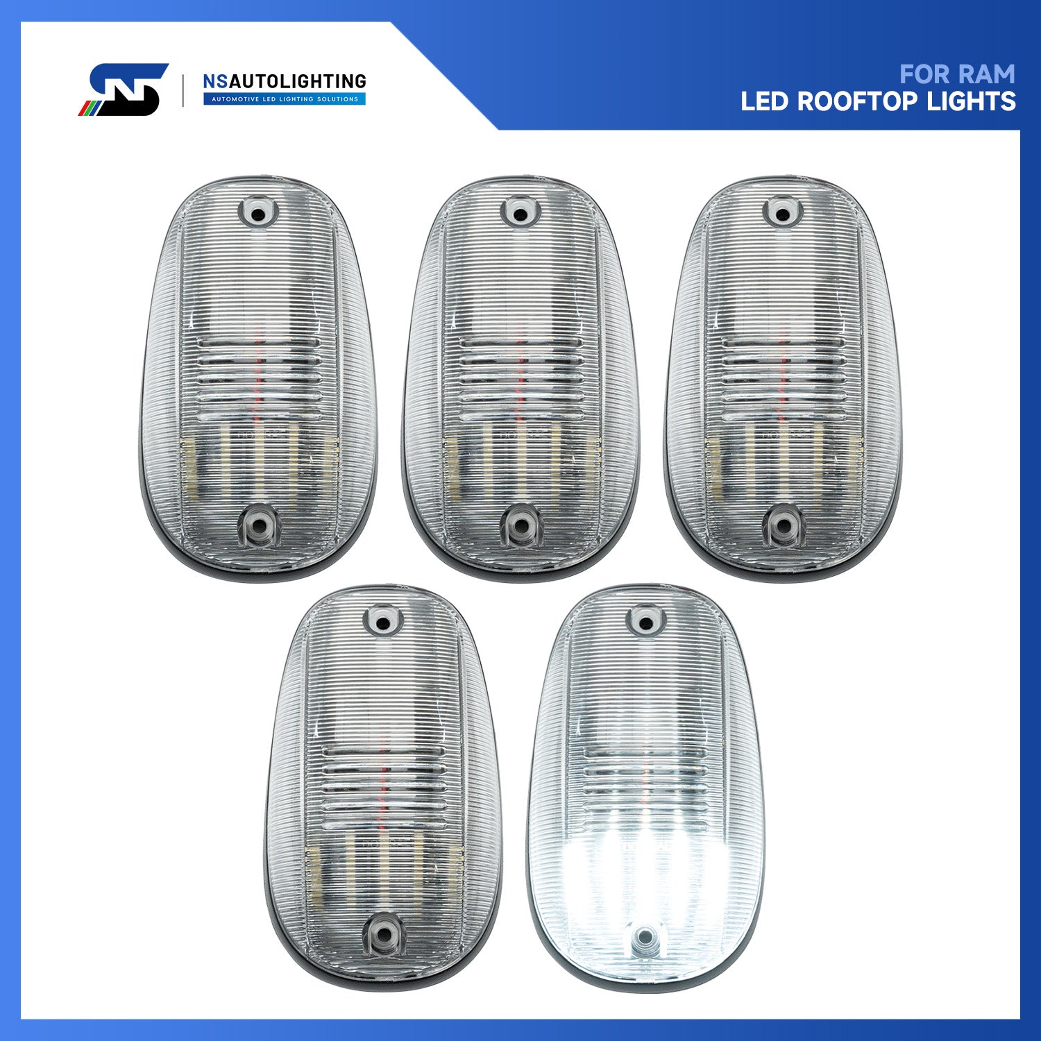 Clear Lens White LED Cab Roof Lights For 2003-2018 Dodge Ram, etc. - NS Auto Lighting