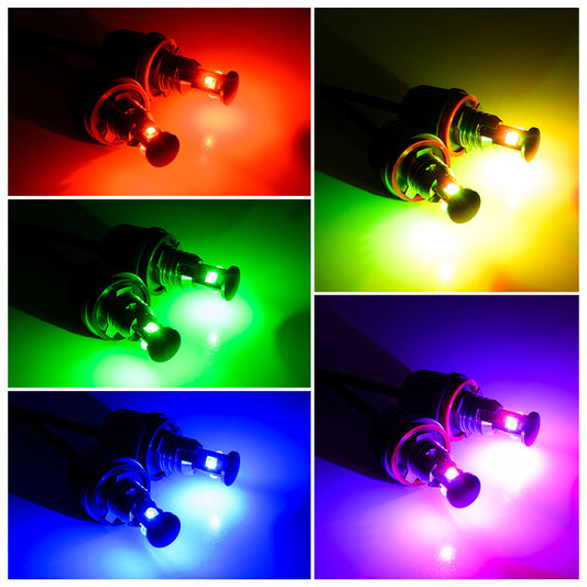 RGB H8 LED Angel Eye Halo Ring Marker Bulbs For BMW E82, E90, E91, etc. - NS Auto Lighting