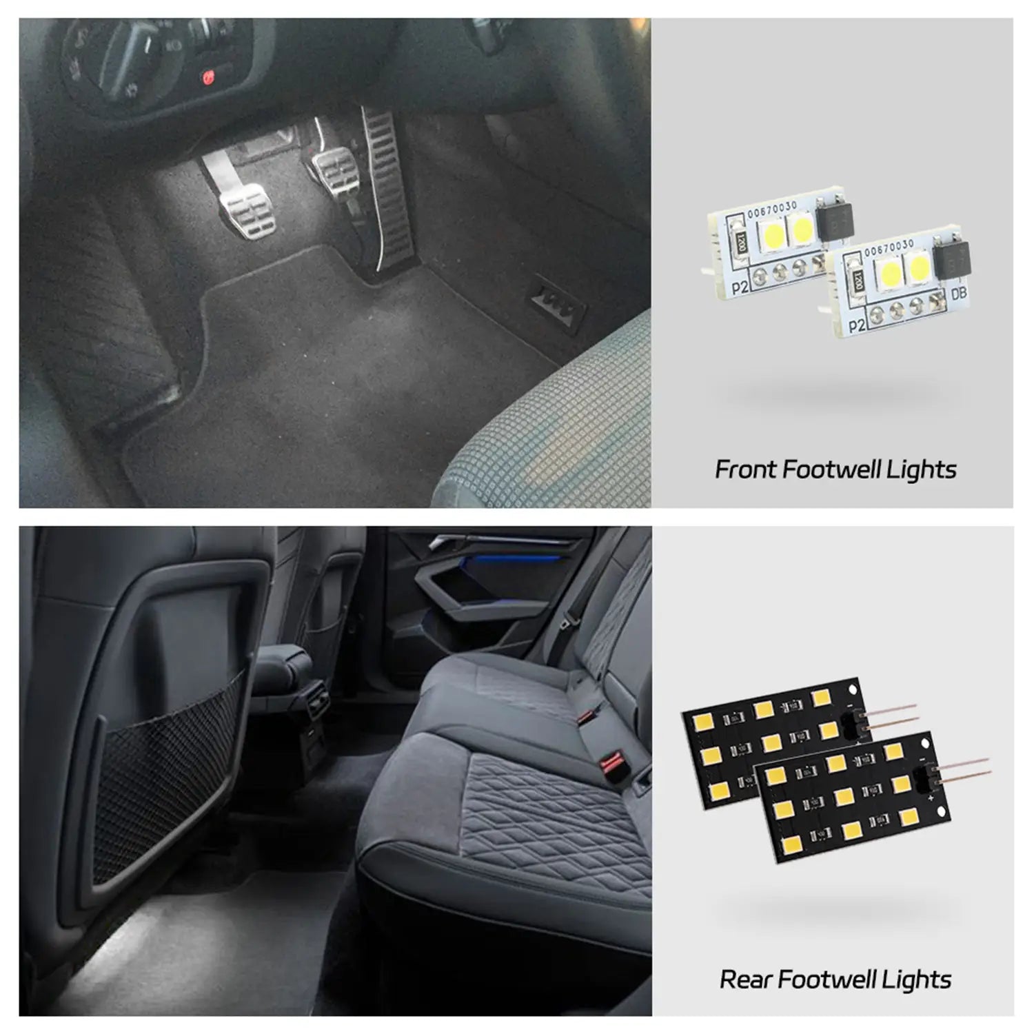 4PCS LED AUDI Interior Ambient Front&Rear Footwell Light Replacement Circuit Board Set