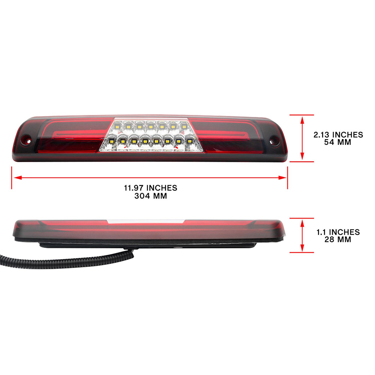 Red Lens Double C-Shaped LED Third Brake Light For 1994-2002 Dodge Ram - NS Auto Lighting