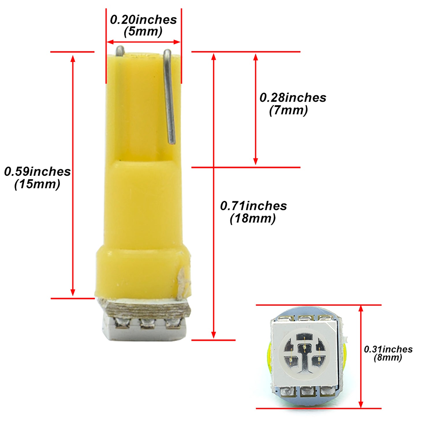 T5-gelbe LED-Glühbirnen für das Armaturenbrett, für Peugeot 206, Citroen C5 usw.