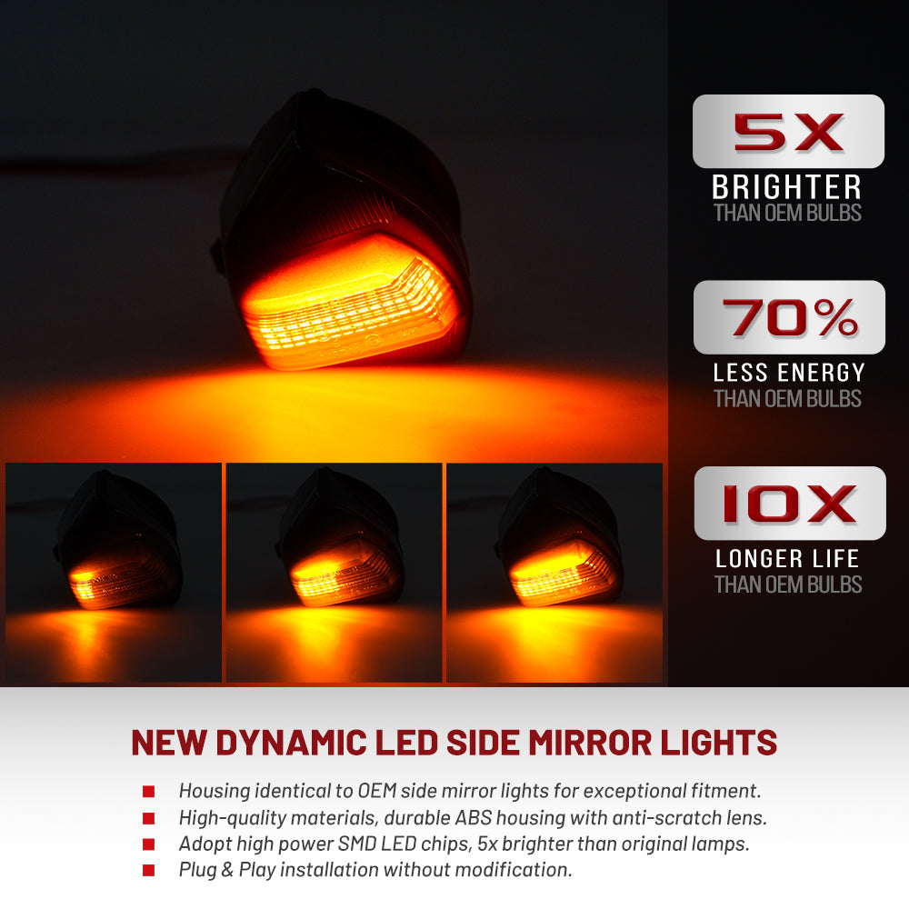 Klare Linse Dynamische Switchback LED Seitenspiegel Blinker & Pfützenlichter Für 2009-2023 Dodge Ram