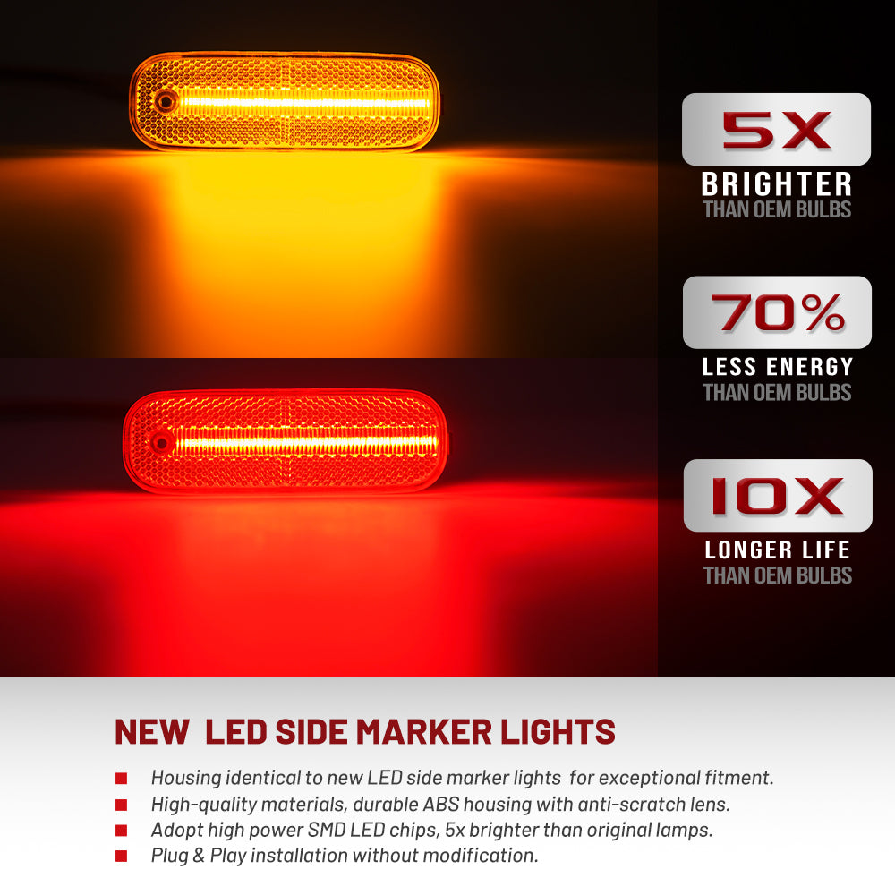 LED-Seitenmarkierungsleuchten mit getönter Linse und bernsteinfarbenem Glas für Dodge Ram usw. von 1972–1993.