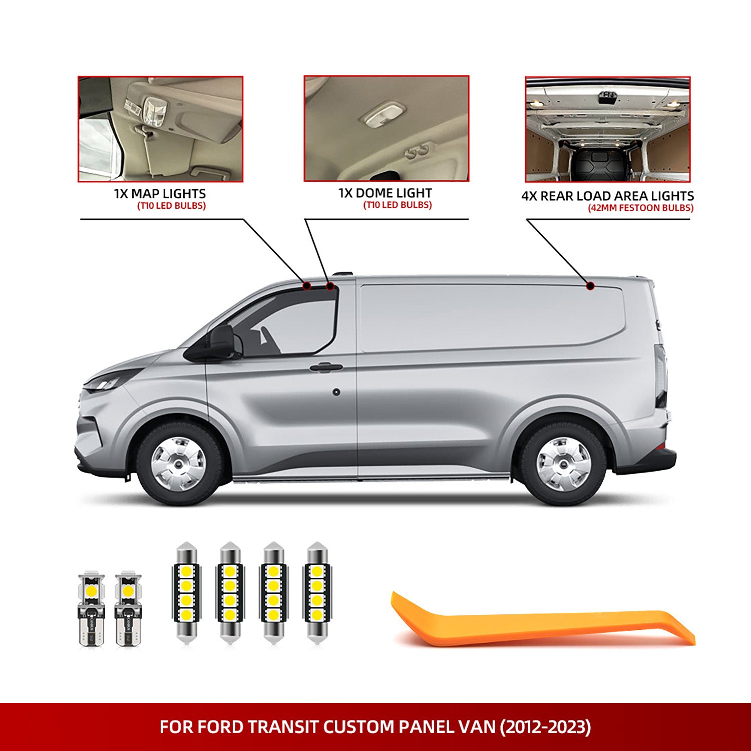 Kit d'éclairage intérieur à LED pour fourgonnette Ford Transit Custom 2012-2023