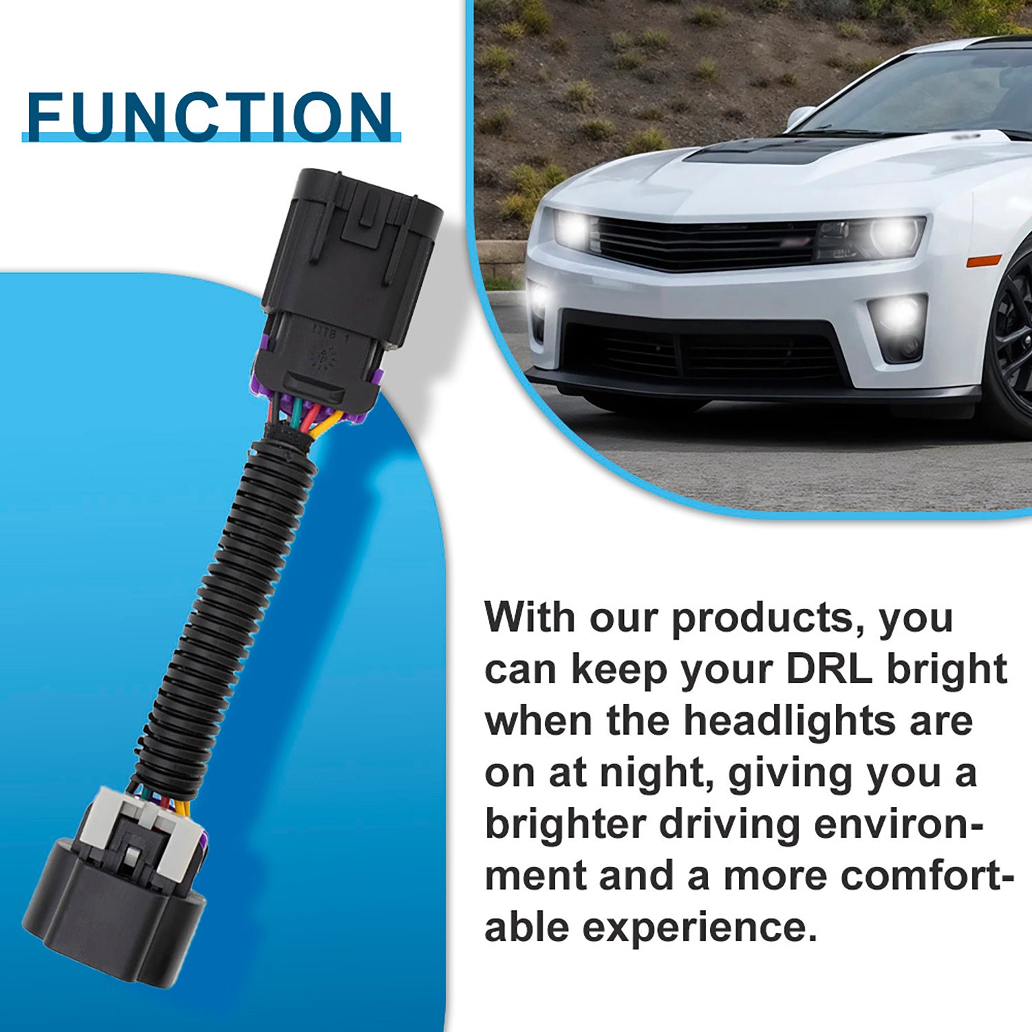 DRL-Kabelbaum für immer eingeschaltetes Tagfahrlicht-Adapter-Kit für Chevrolet Camaro ZL1 2012 2013 2014 2015 DRL-Jumper-Steuerung DRL-Nebelscheinwerfer nachts eingeschaltet, wenn Scheinwerfer eingeschaltet sind