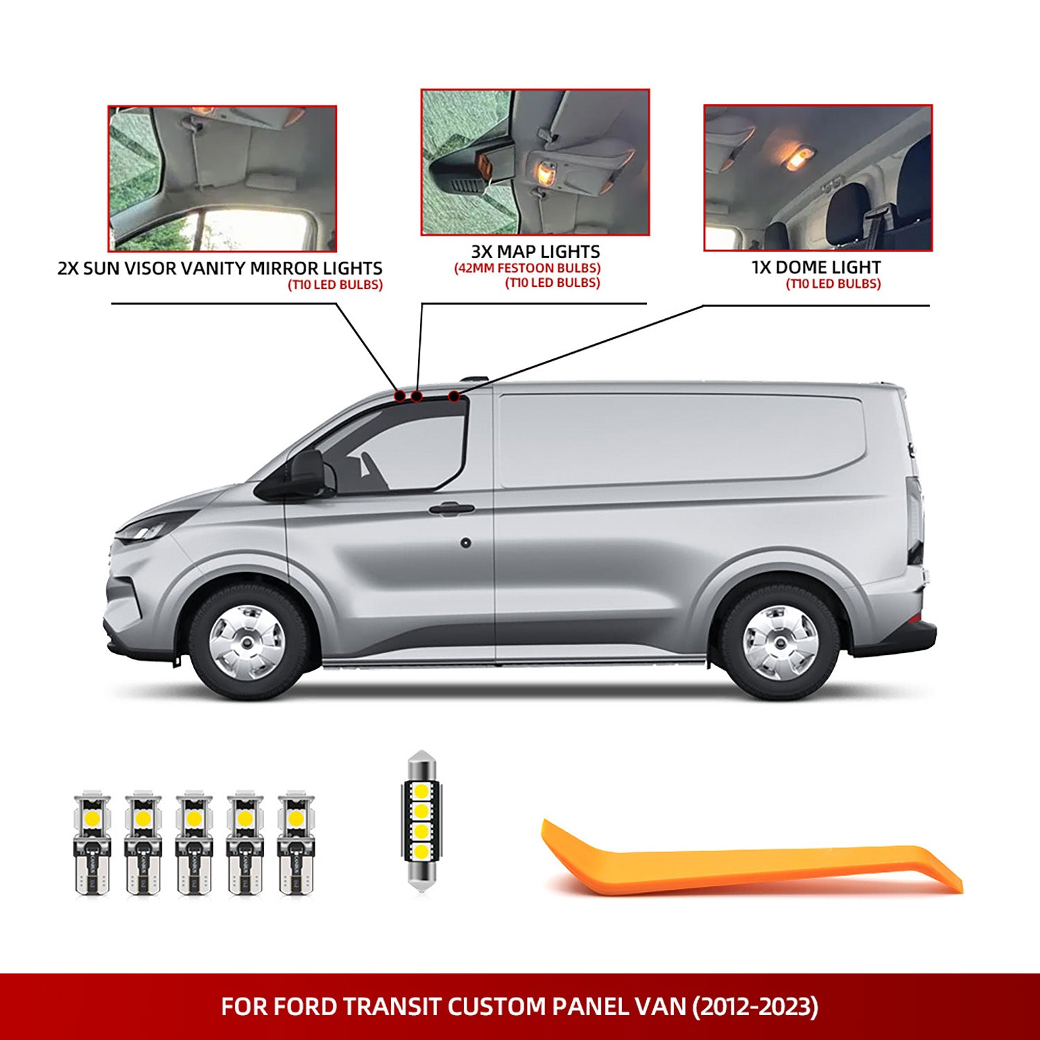 Kit d'éclairage intérieur à LED pour fourgonnette Ford Transit Custom 2012-2023