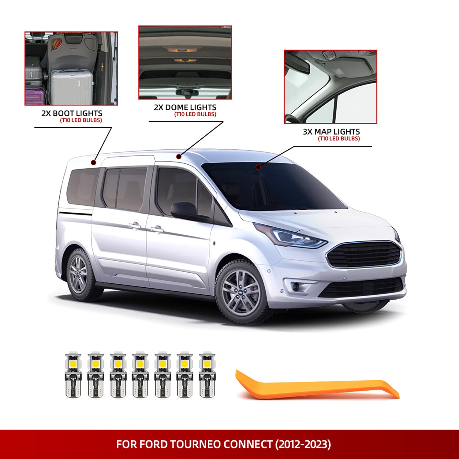 Kit d'éclairage intérieur à LED pour Ford Transit Connect Wagon 2014-2023, etc.