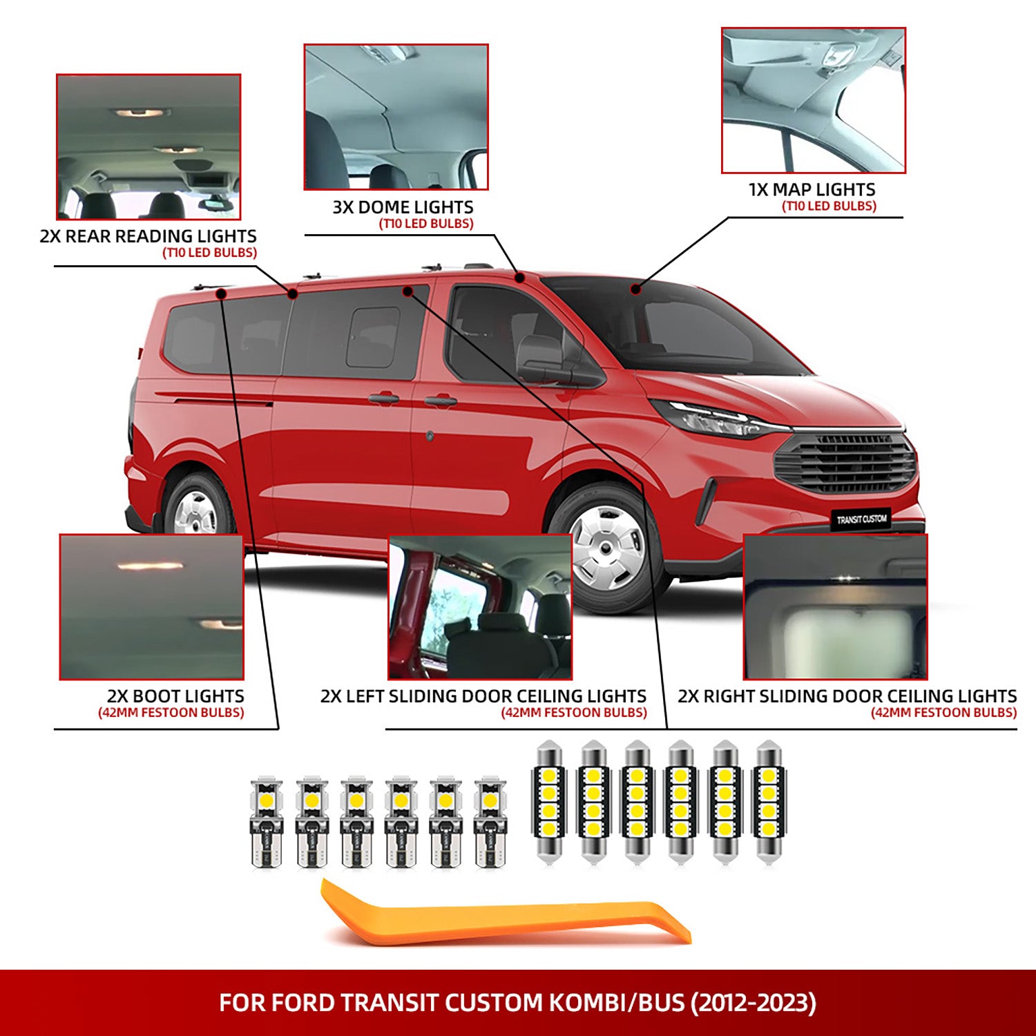LED-Innenbeleuchtungssatz für Ford Transit Custom Kombi/Bus 2012-2023