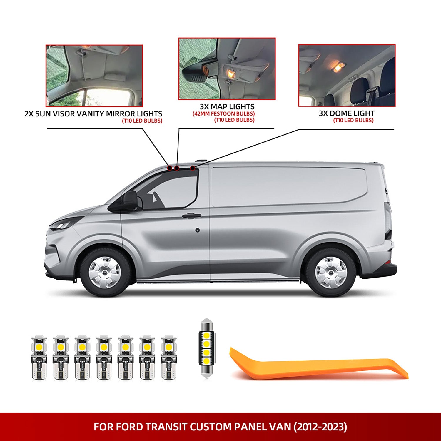 Kit d'éclairage intérieur à LED pour fourgonnette Ford Transit Custom 2012-2023