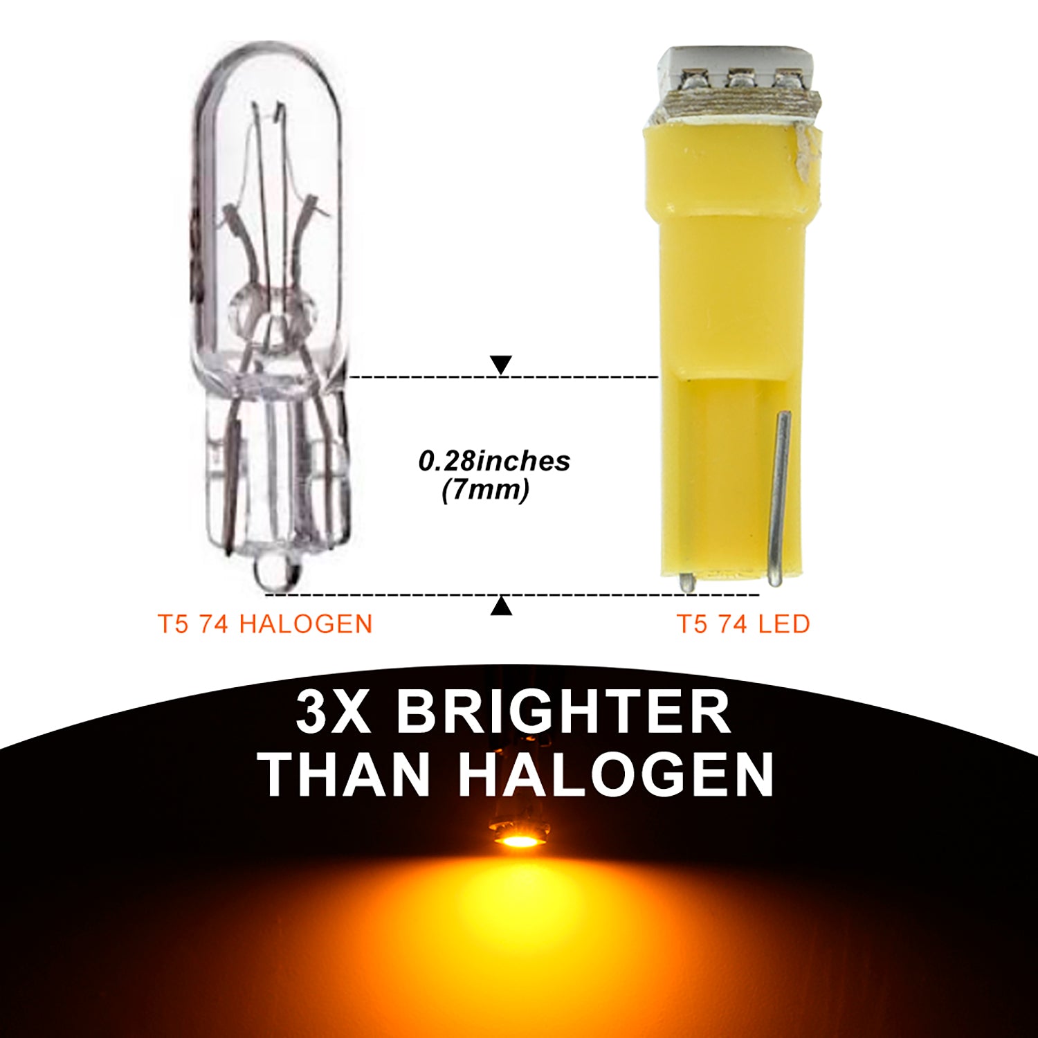 T5-gelbe LED-Glühbirnen für das Armaturenbrett, für Peugeot 206, Citroen C5 usw.