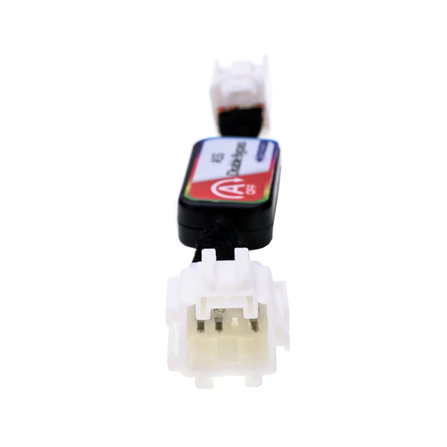 A black cable with connectors labeled