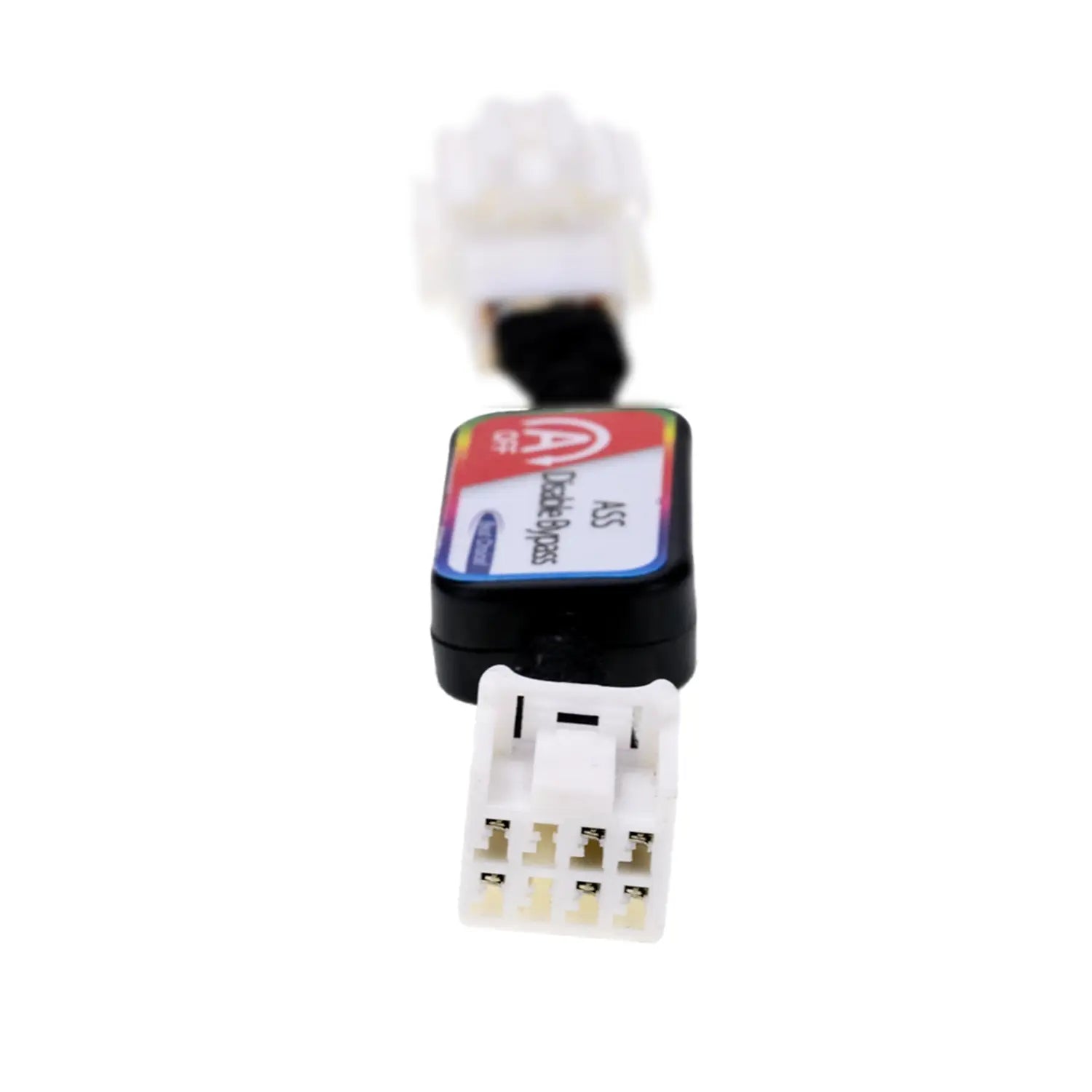 A black cable with connectors labeled