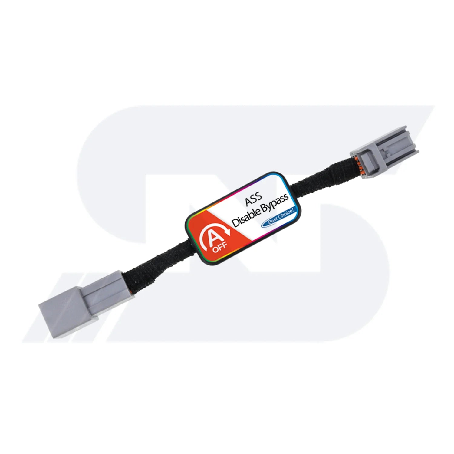 A black cable with two connectors, labeled