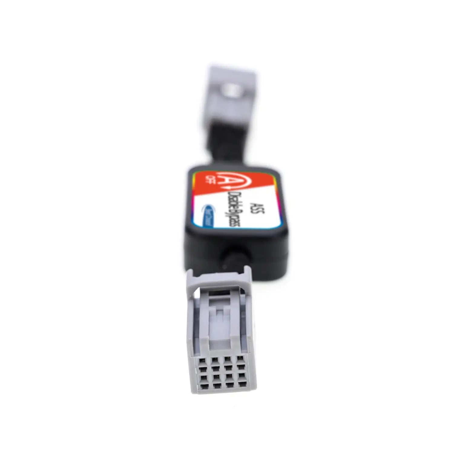 A black cable with two connectors, labeled