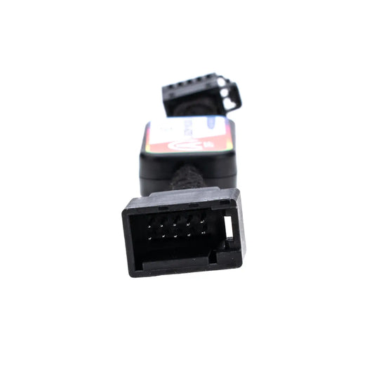 An ASS Disable Bypass cable with colorful labeled tag attached, featuring two distinct connectors at each end. One end of the disabler is a 10-pin male connector.