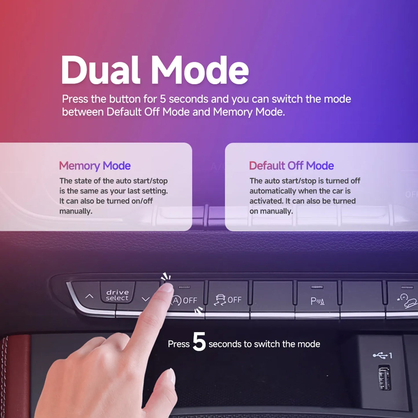 A disabler's dual mode feature allows users to switch between Memory Mode and Default Off Mode by pressing a button for 5 seconds.