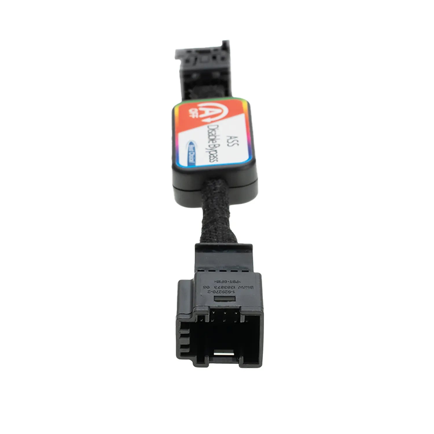 Car ASS Disable Bypass device with black connectors, labeled