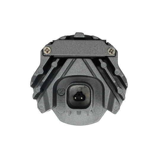 A LW5B LED daytime running light bulb base with metal heat sinks and a 2-pin connector.