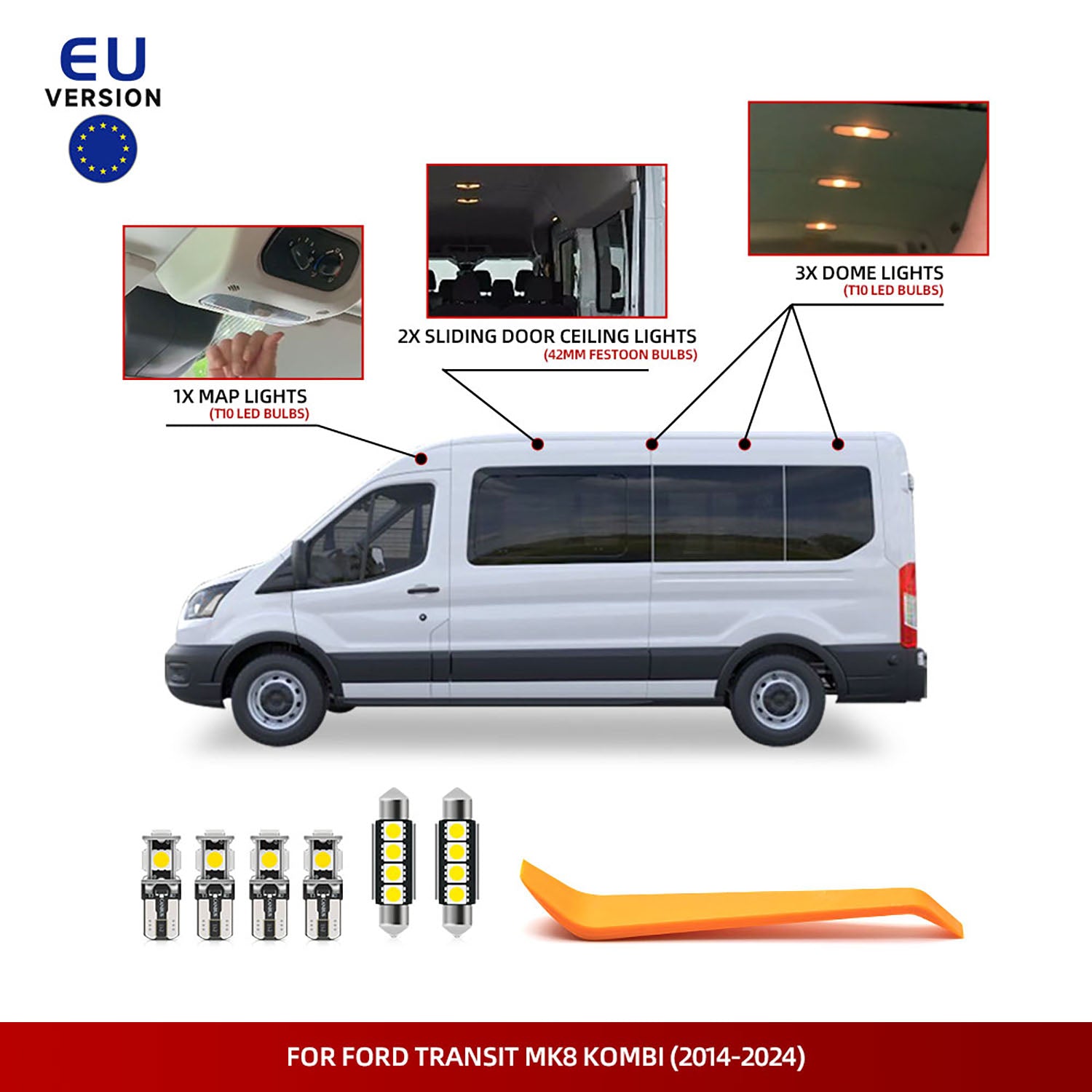 Kit d'éclairage intérieur à LED pour fourgonnette de tourisme Ford Transit Wagon 2015-2024