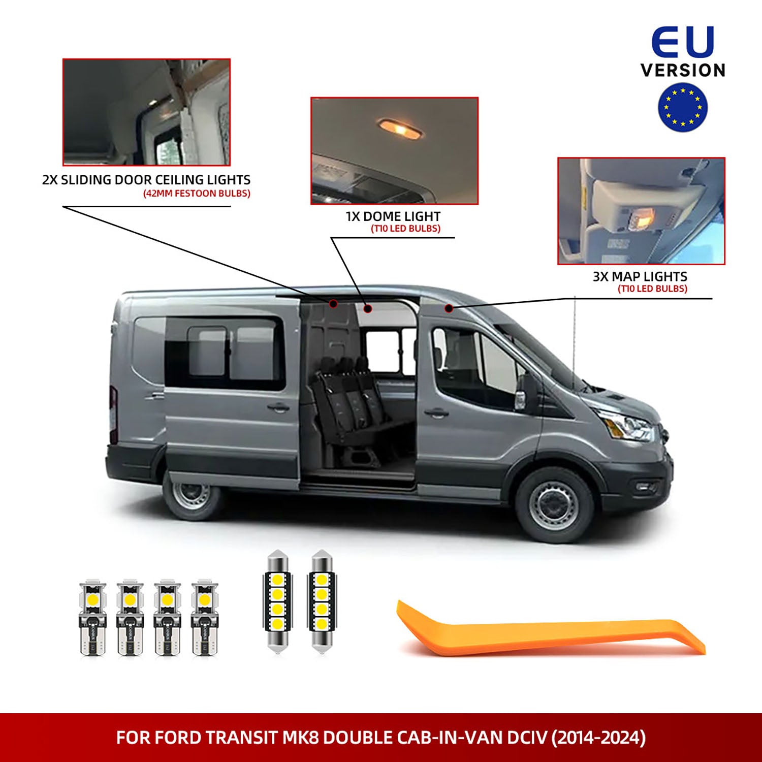 Kit d'éclairage intérieur à LED pour fourgonnette Ford Transit Crew 2015-2024