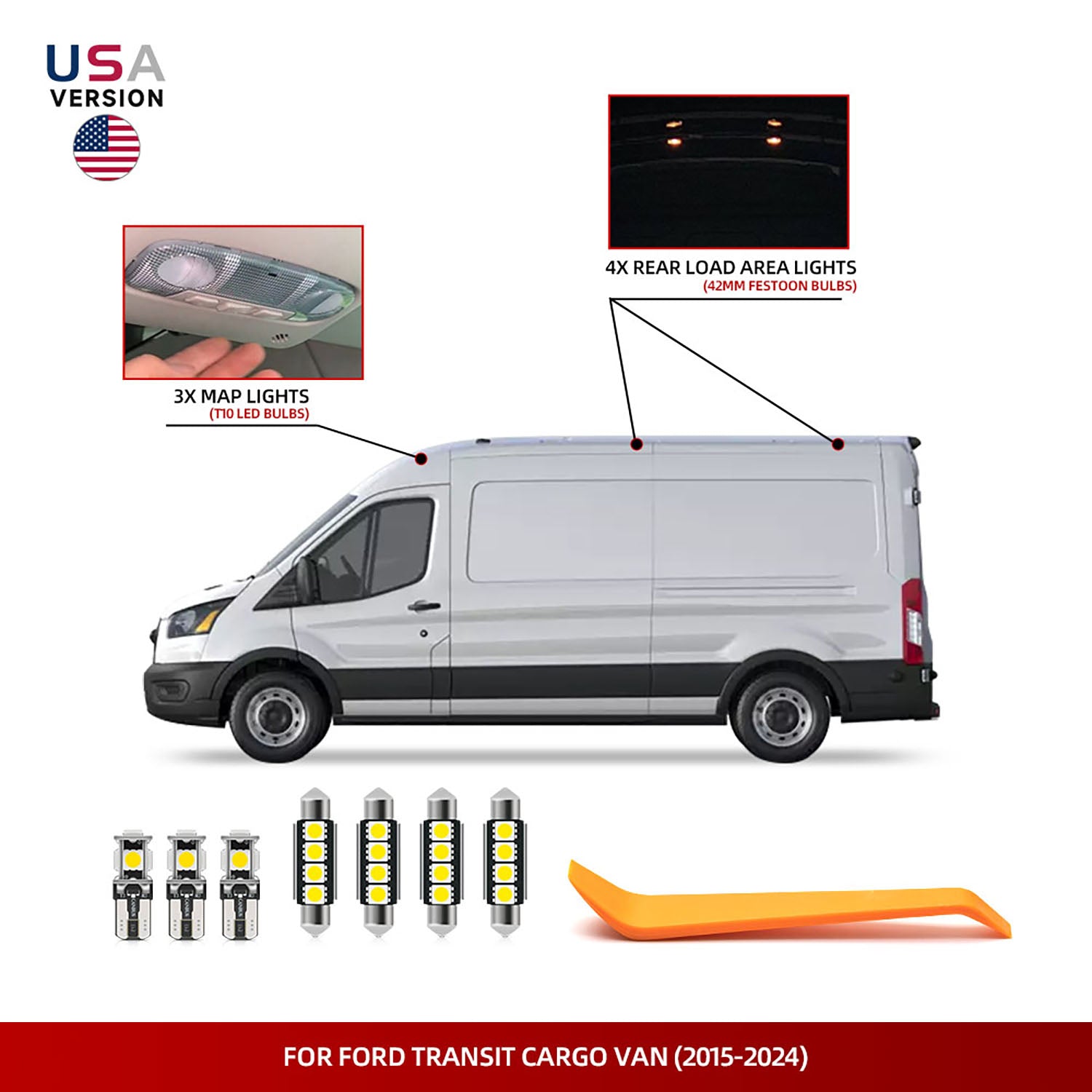 Kit d'éclairage intérieur à LED pour fourgonnette Ford Transit 2015-2024