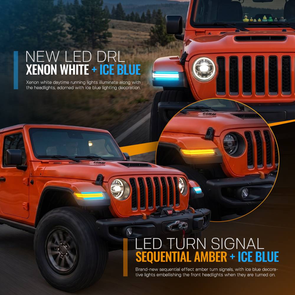 Smoked Lens 3-in-1 LED Turn Signal Light For 2018-2026 Jeep Wrangler JL Sport/S