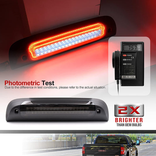 Led Third Brake Light Replacement for 2014-2018 Chevy Silverado GMC Sierra 1500 2500HD 3500HD Red LED Strobe Rear 3rd Brake Center High Mount Stop Lamp + White Cargo Light Kit Euro Smoked Lens - NS Auto Lighting