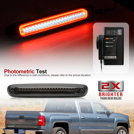 Led Third Brake Light Replacement for 2007-2013 Chevy Silverado GMC Sierra 1500 2500HD 3500HD Red LED Strobe Rear 3rd Brake Center High Mount Stop Lamp + White Cargo Light Kit Euro Smoked Lens - NS Auto Lighting
