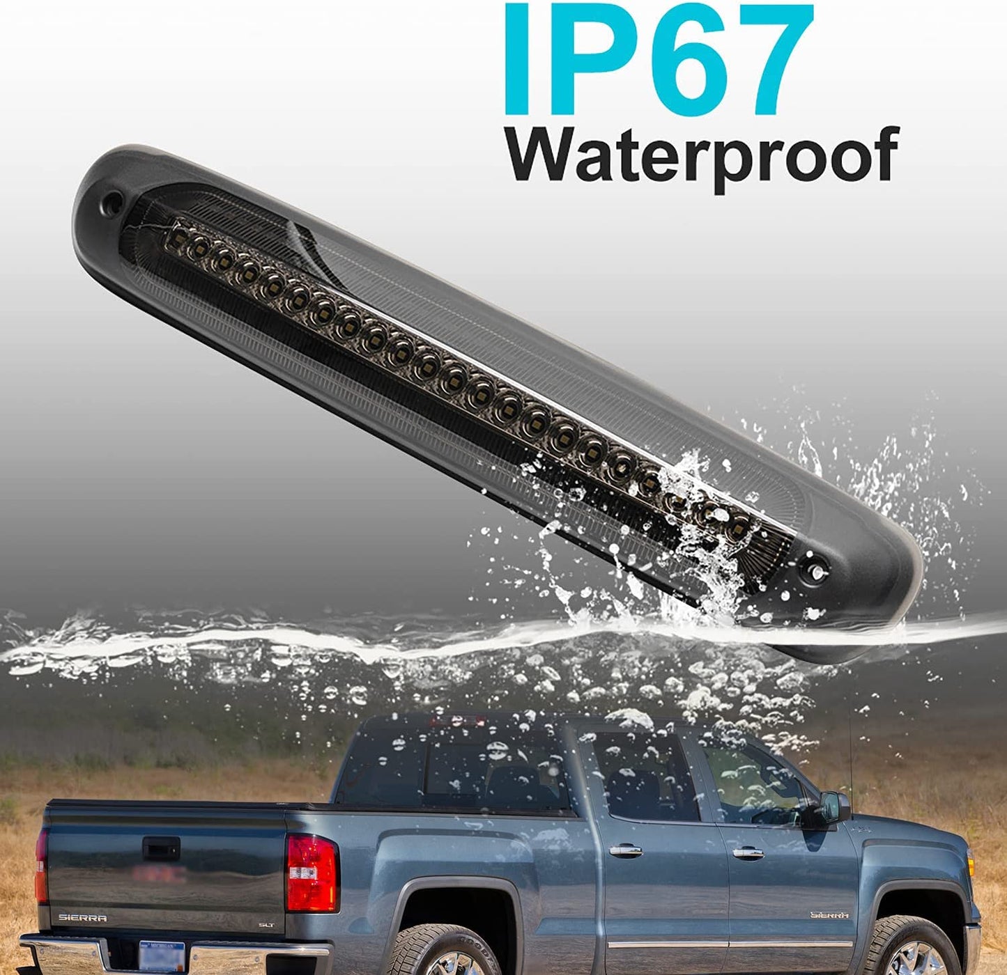 Led Third Brake Light Replacement for 2007-2013 Chevy Silverado GMC Sierra 1500 2500HD 3500HD Red LED Strobe Rear 3rd Brake Center High Mount Stop Lamp + White Cargo Light Kit Euro Smoked Lens - NS Auto Lighting