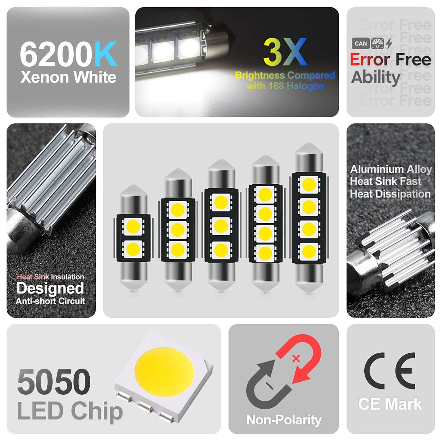 39mm 5050 Festoon LED Interior Dome Map Light Bulbs