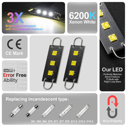 44mm 5050 3SMD Rigid Loop Festoon LED Interior Map Dome Reading Light Bulbs