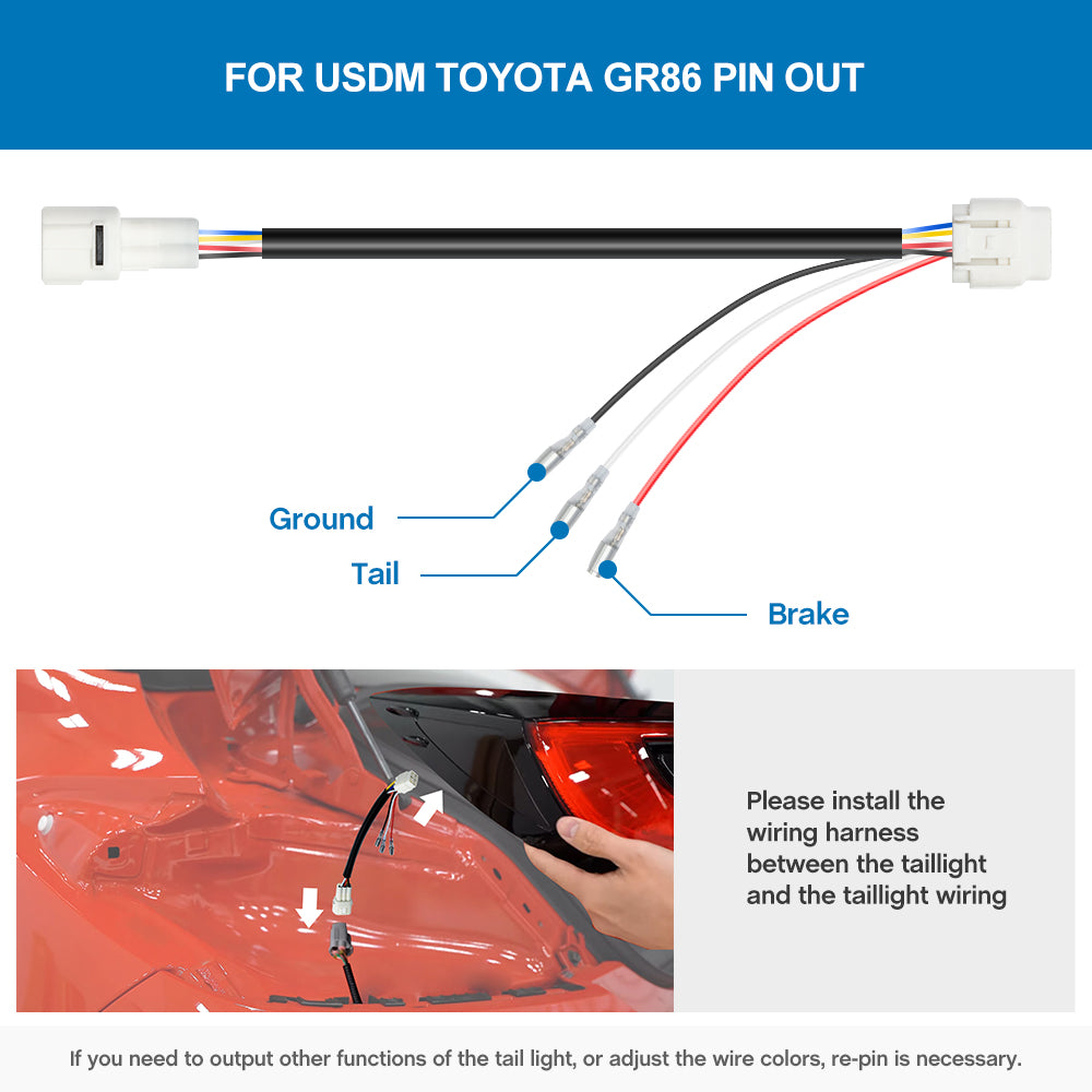 4th Brake Rear Fog Light Plug and Play Wiring Harness For 2022+ Toyota GR86, Subaru BRZ