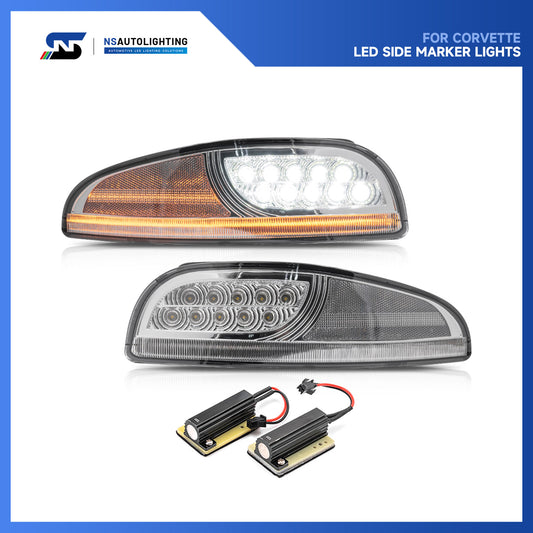 Clear Lens Switchback Dynamic LED Front Turn Signal Lights For 1997-2004 Chevrolet Corvette C5 - NS Auto Lighting