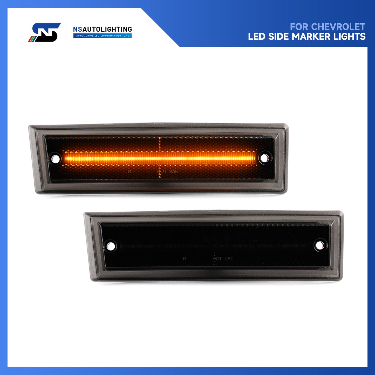 Smoked Lens Amber LED Front Side Marker Lights For 1981-1991 Chevrolet GMC C/K R/V Series Pickup, etc. - NS Auto Lighting