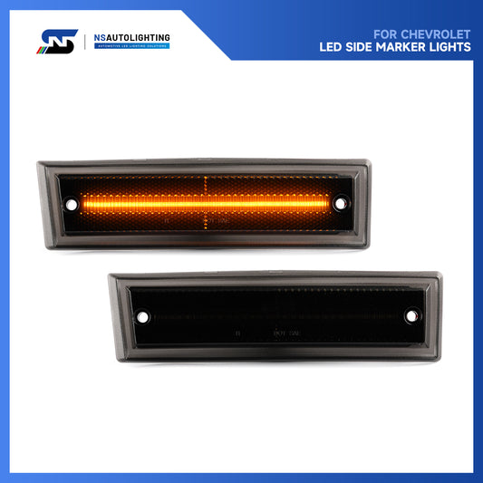 Smoked Lens Amber LED Front Side Marker Lights For 1981-1991 Chevrolet GMC C/K R/V Series Pickup, etc. - NS Auto Lighting