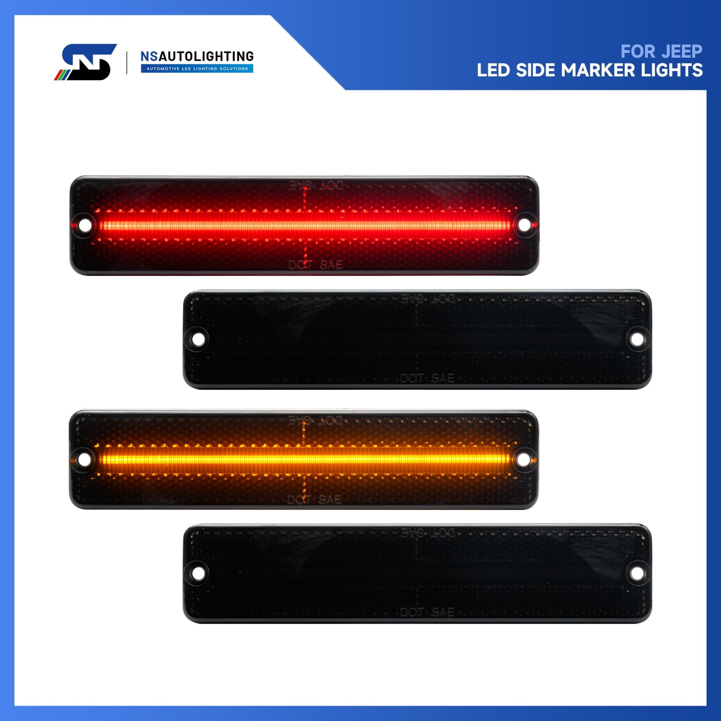 Smoked Lens LED Front&Rear Side Marker Lights For Jeep CJ Series, Jeep Cherokee SJ, etc. - NS Auto Lighting