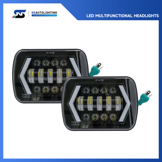 7X6 Switchback LED Square Headlight with DRL Turn Signal Light