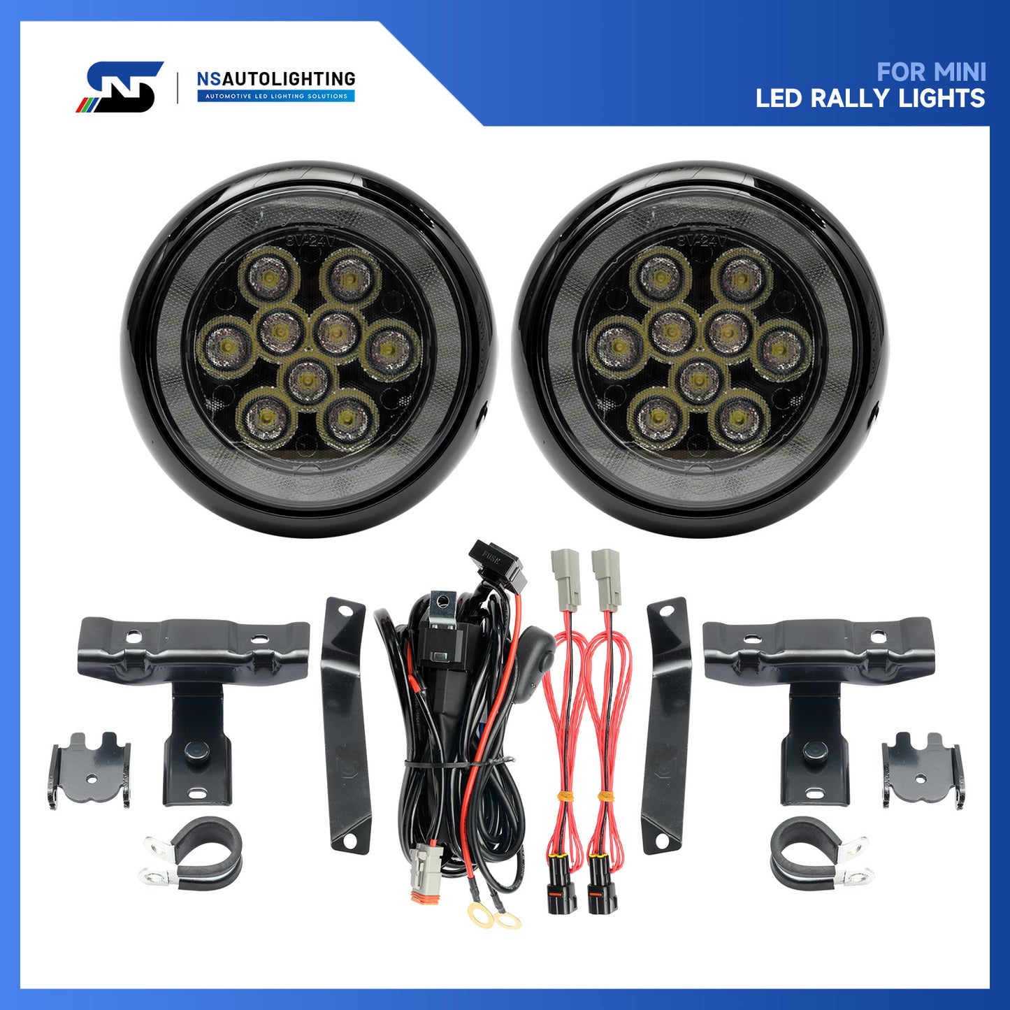 Black Finish LED Halo Rally Driving Lights For 2017-2022 Mini Countryman F60 - NS Auto Lighting