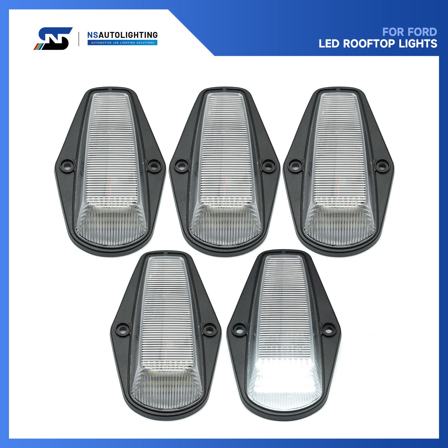 Clear Lens White LED Cab Roof Lights For 1984-1996 Ford F-Series - NS Auto Lighting