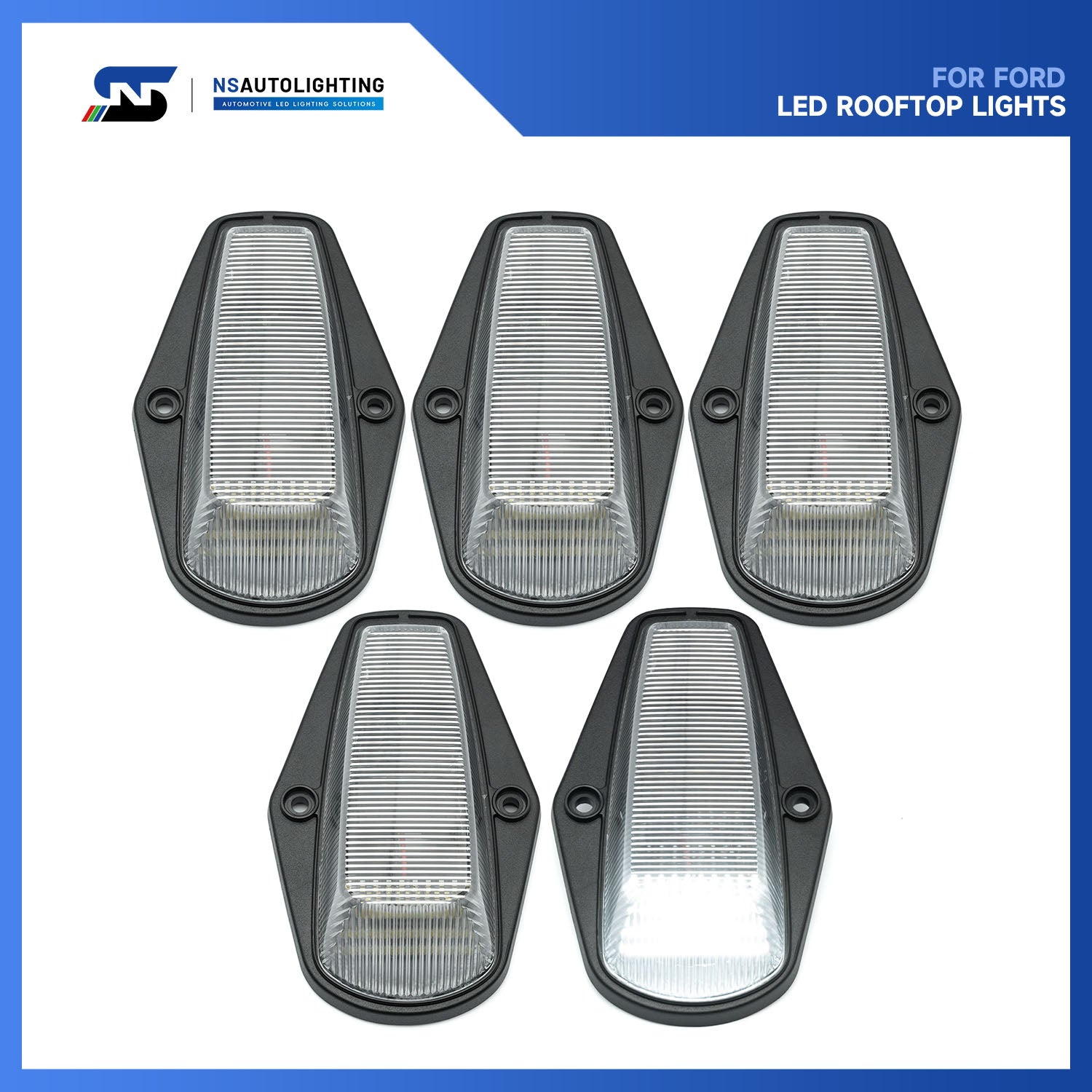 Clear Lens White LED Cab Roof Lights For 1984-1996 Ford F-Series - NS Auto Lighting