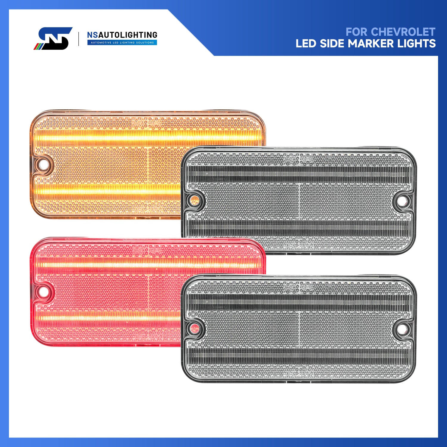 Clear Lens LED Front&Rear Side Marker Lights For 1968-1972 Chevrolet GMC C/K Series Trucks, etc. - NS Auto Lighting