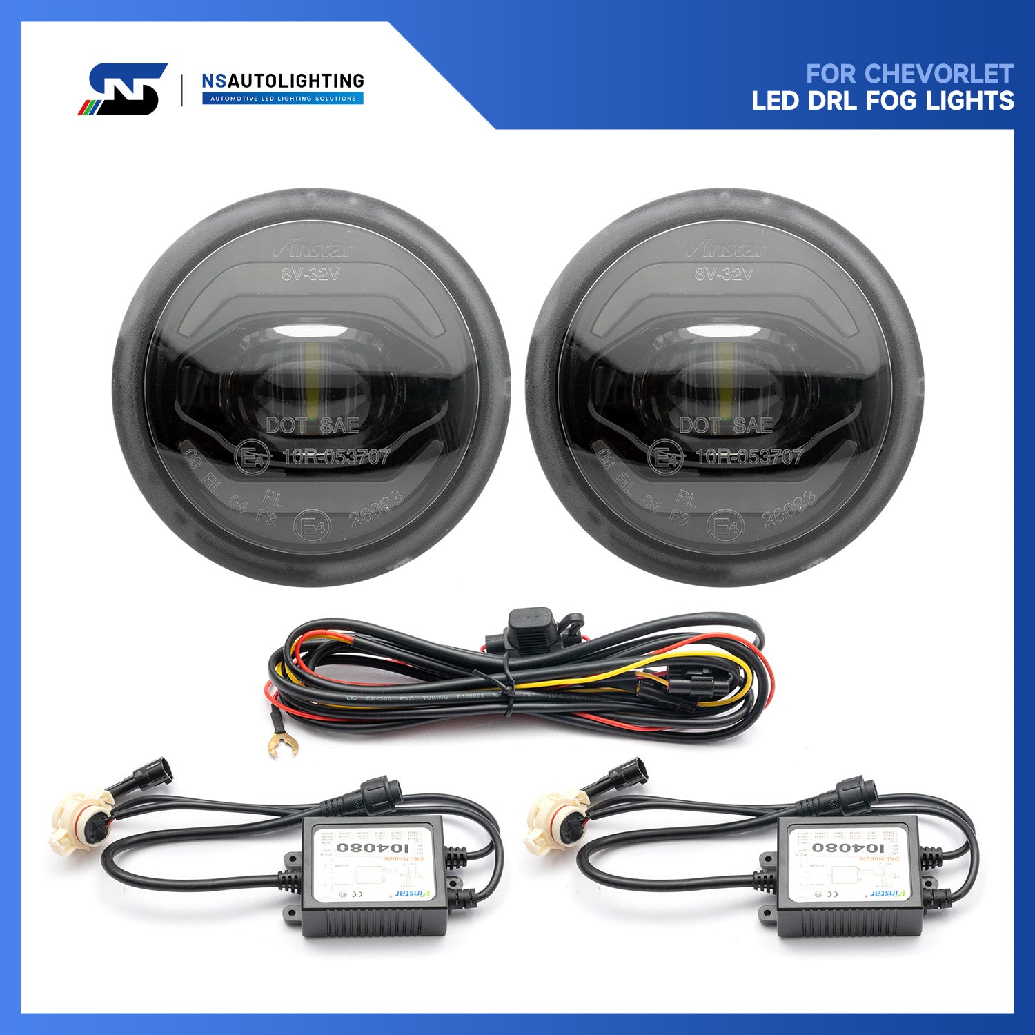 Smoked Lens LED Halo Fog Light Assembly For 2010-2013 Chevrolet Camaro - NS Auto Lighting