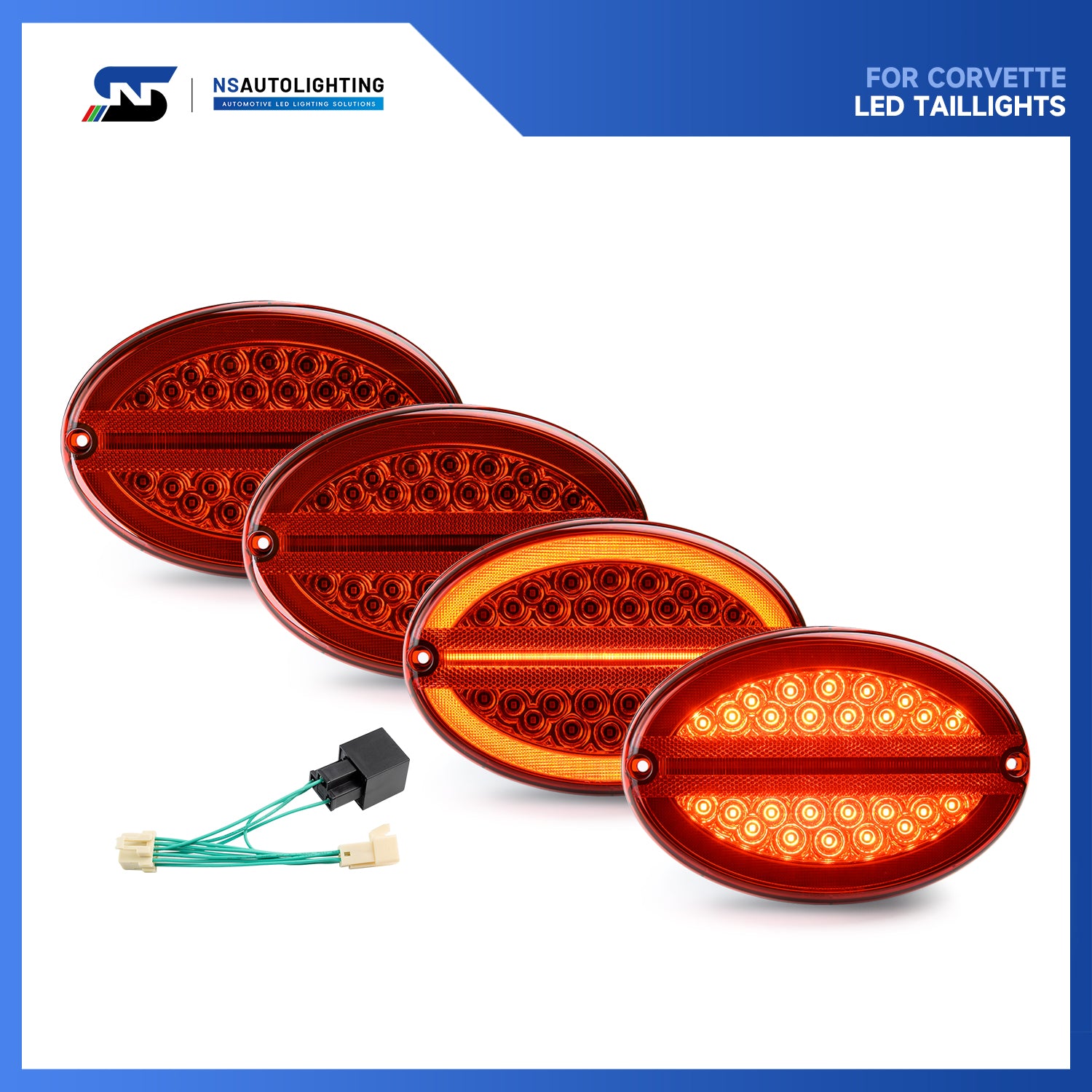 Red Lens LED Halo Tail Light Assembly For 1997-2004 Chevrolet Corvette C5 - NS Auto Lighting