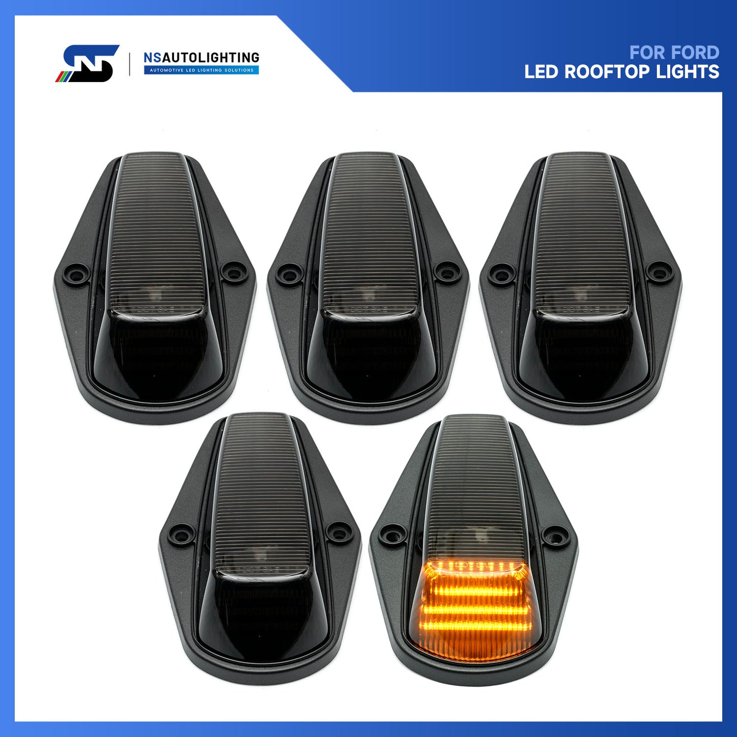 Smoked Lens Amber LED Cab Roof Lights For 1984-1996 Ford F-Series - NS Auto Lighting
