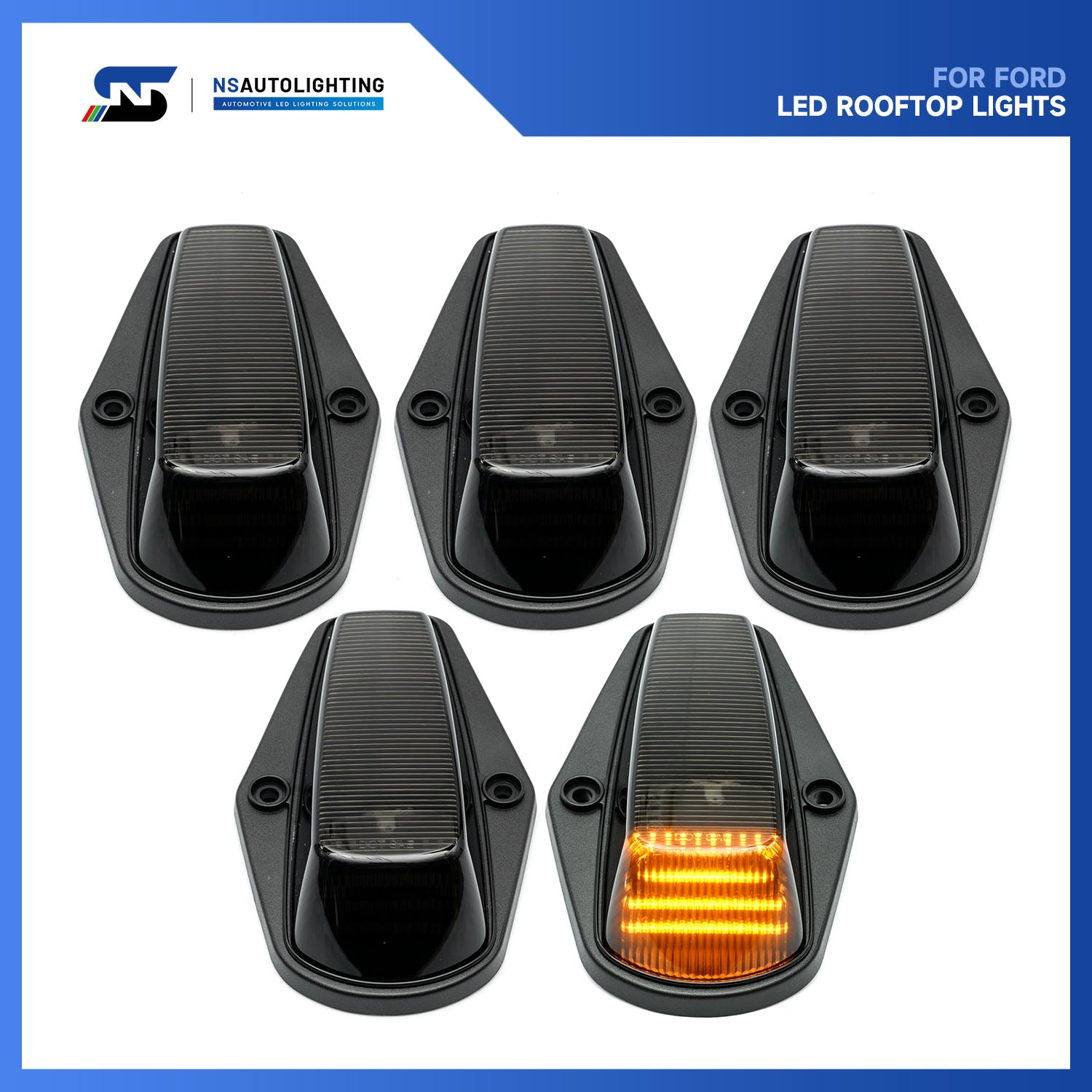 Smoked Lens Amber LED Cab Roof Lights For 1984-1996 Ford F-Series - NS Auto Lighting